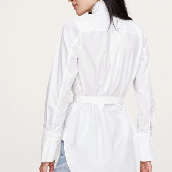 NWT Banana Republic White Cotton Poplin Belted Button-Up Tunic Top Shirt PS - Picture 2 of 4